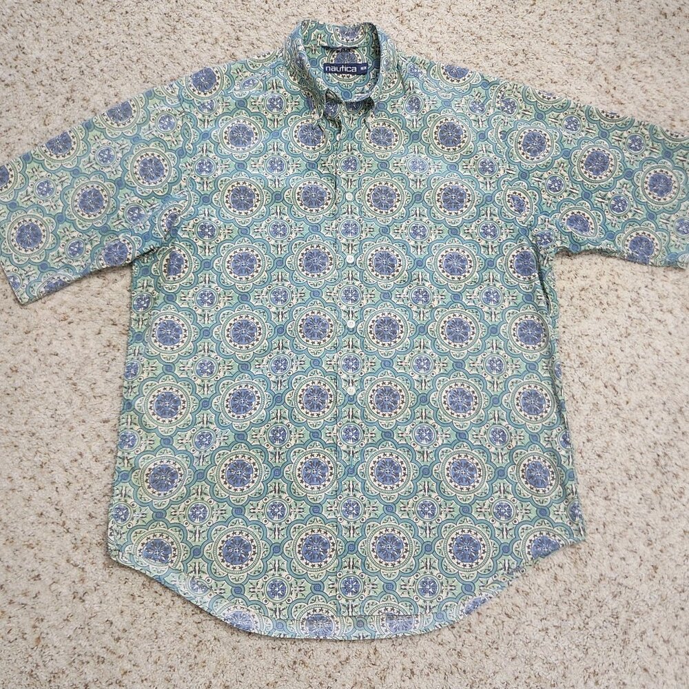 Nautica men's shirt M s/s cotton colorful print button front